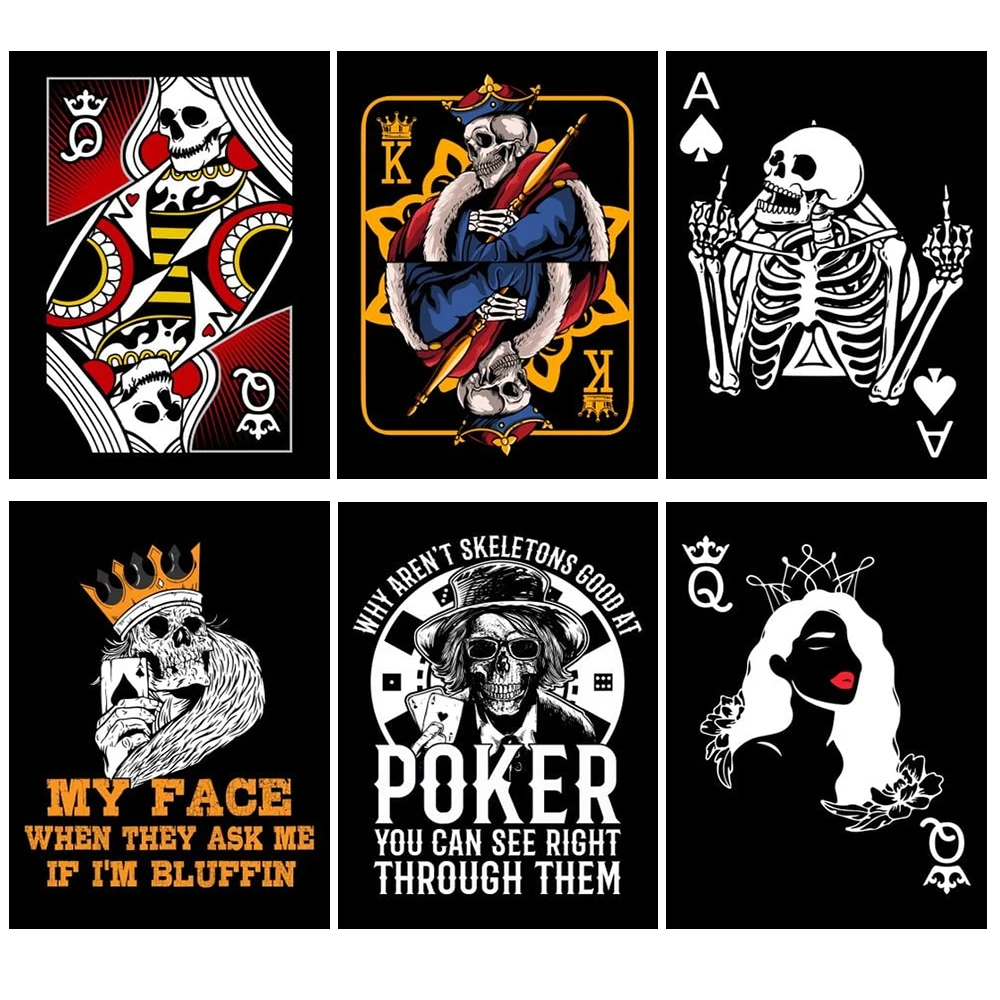 

Fkull Queen King Poker Poster Playing Cards Wall Pictures For Living Room Nordic Wall Art Canvas Painting Home Decor Unframed