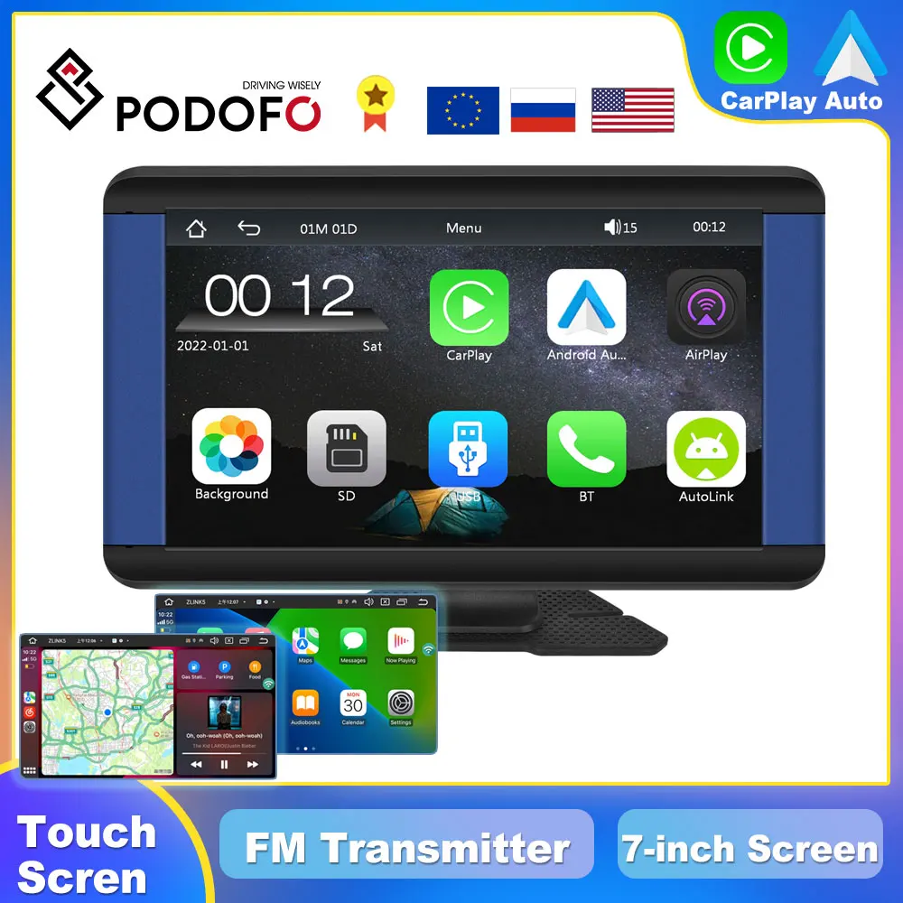 

Podofo 7 ''экран Carplay MP5 Портативный Умный плеер поддерживает Android авто беспроводной CarPlay Универсальный Автомобильный мультимедийный плеер