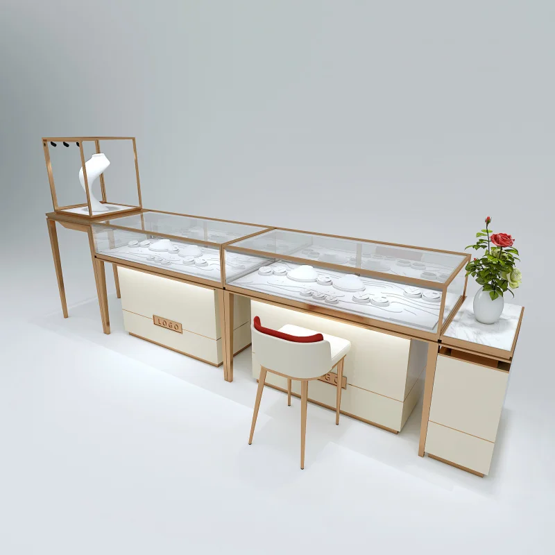 맞춤형 LED 조명 유리 백 디스플레이 캐비닛 럭셔리 파인 주얼리 샵 카운터 가구