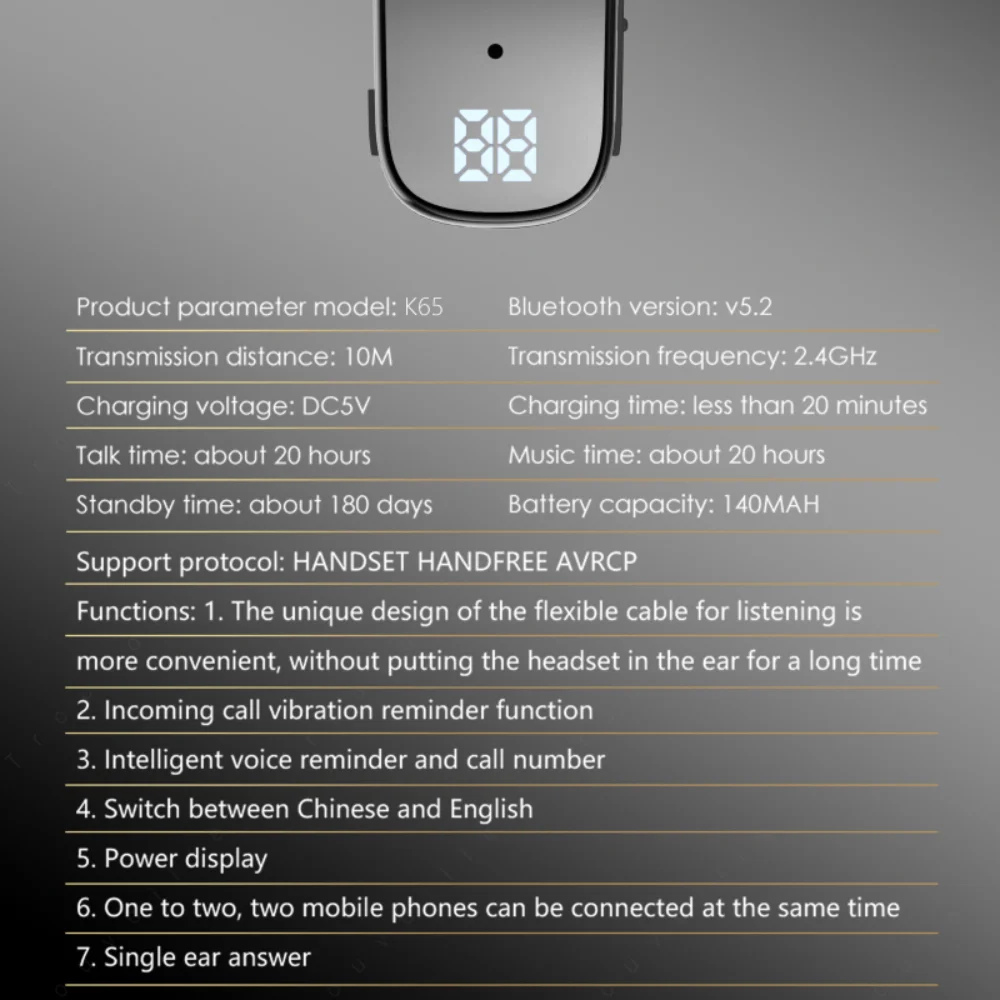 Trouvaille K65 Bluetooth Earphones Wireless Headphone In Lotus Retractable Lavalier Clip Headset Single Ear Handsfree with Wire 6