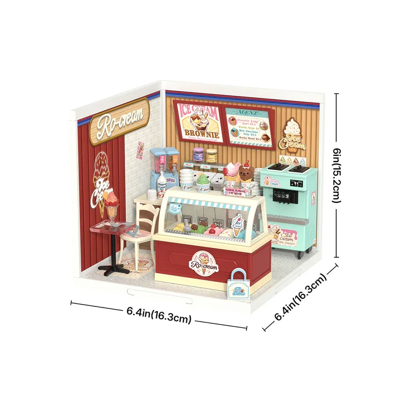 Kit Casa delle Bambole in Miniatura Robotime, Set Creativo per Modellismo, Regalo di Compleanno per Adulti e Bambini, Tema Gelato Gustoso - immagine 3