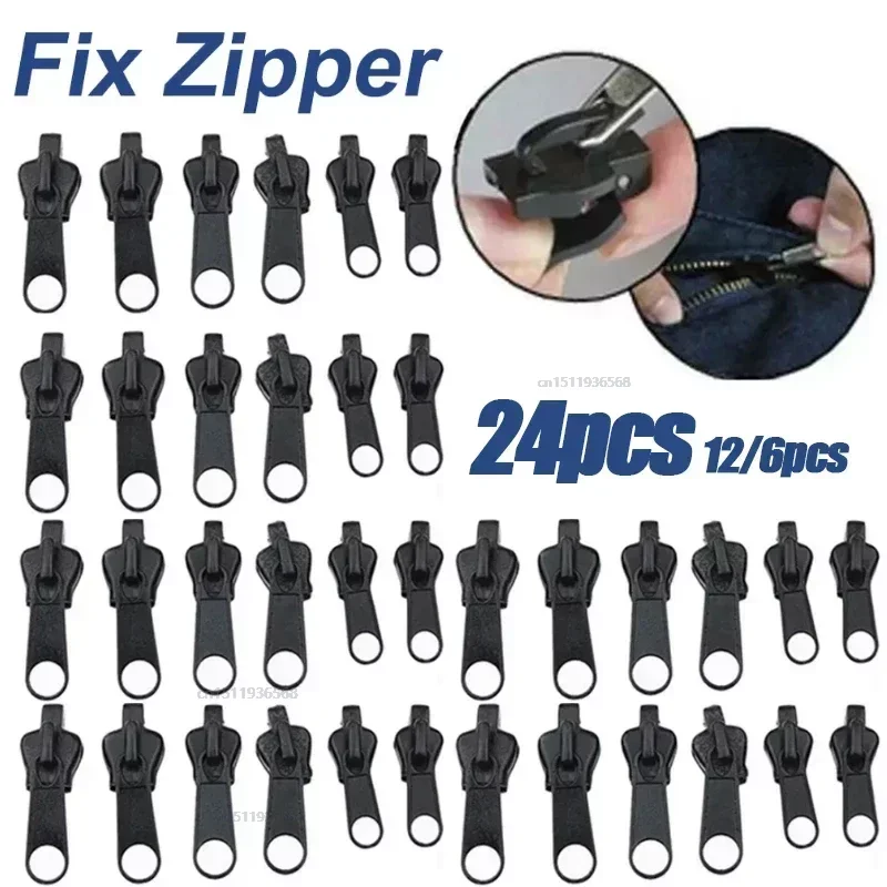 

6-24PCS Instant Zipper Universal Instant Fix Zipper Repair Kit Replacement Zip Slider Teeth Rescue Zippers for 3 Different Size