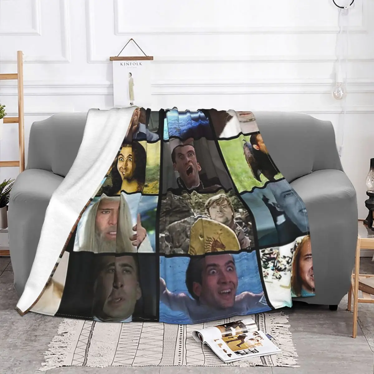 

Funny Nicolas Cage Plaid Blankets Anti Pilling Flannel Printed Portable Lightweight Throw Blanket for Sofa Travel Quilt