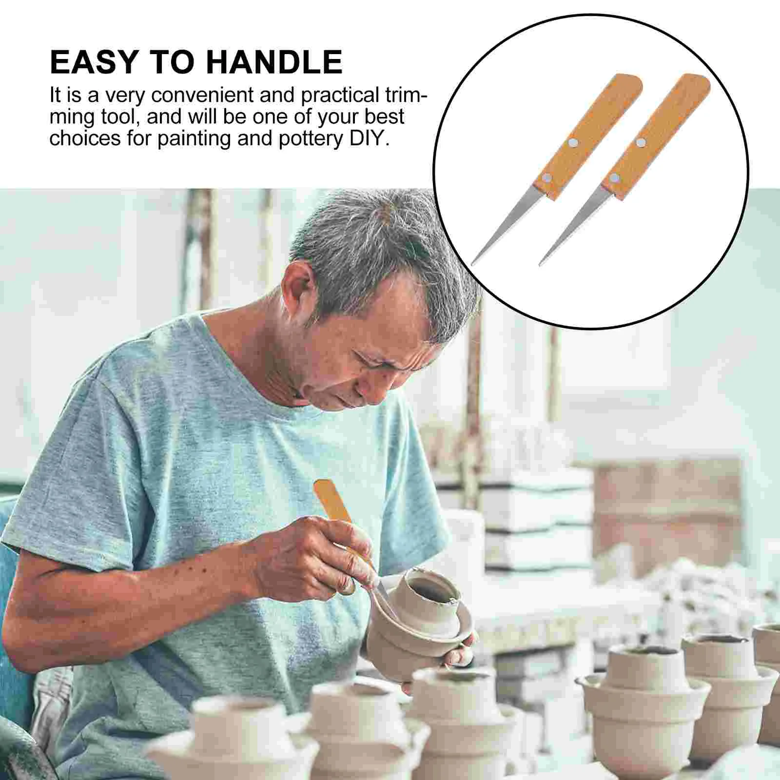 Pottery Tools Pottery Sculpting Tools Wood Carving Tools 2 Pcs Engraving Patch Knife Scraper Tools Handle Spatula Wooden Craft Pottery Fettling DIY Sculpting Face