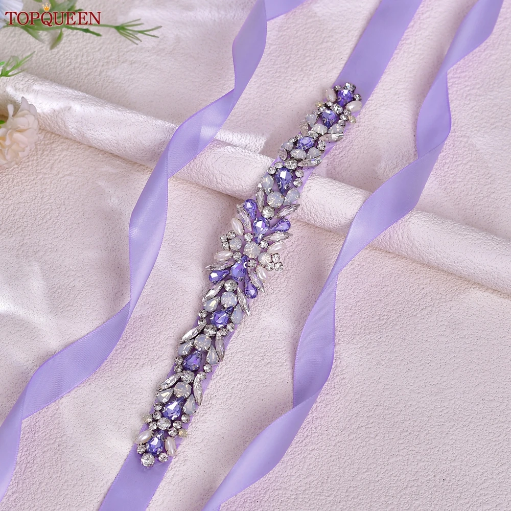 TOPQUEEN Fashion Wedding Belt Bridal Belt Sash Lavender Crystal Applique Miss Dress Rhinoceros Party Accessories S57