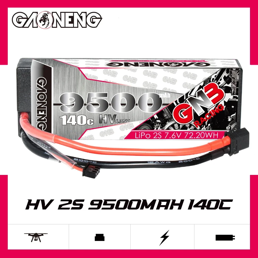 

GAONENG GNB 9500mAh 2S2P 7.6V 140C/280C Hardcase HV LiPo Battery With XT60 T EC5 XT90 Plug For 1:10 1/10 RC Car Boat Tank Parts