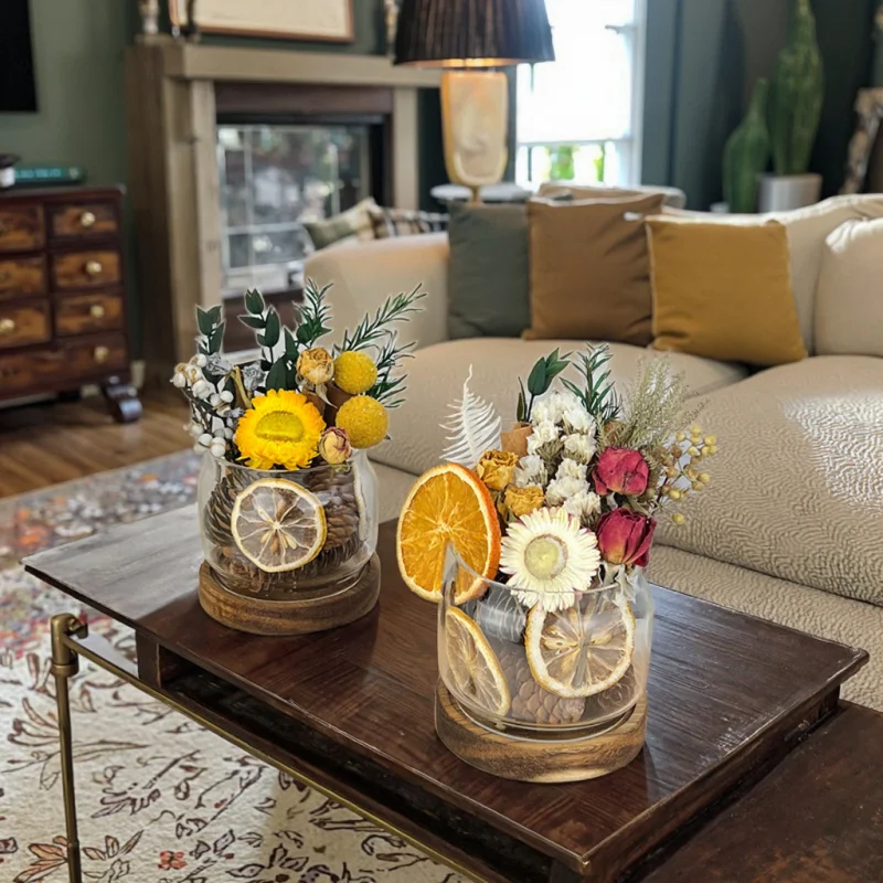 수제 장기 지속 아로마테라피 리드 디퓨저 세트 건조 꽃 무화염 에센셜 오일 홈 프래그런스 선물