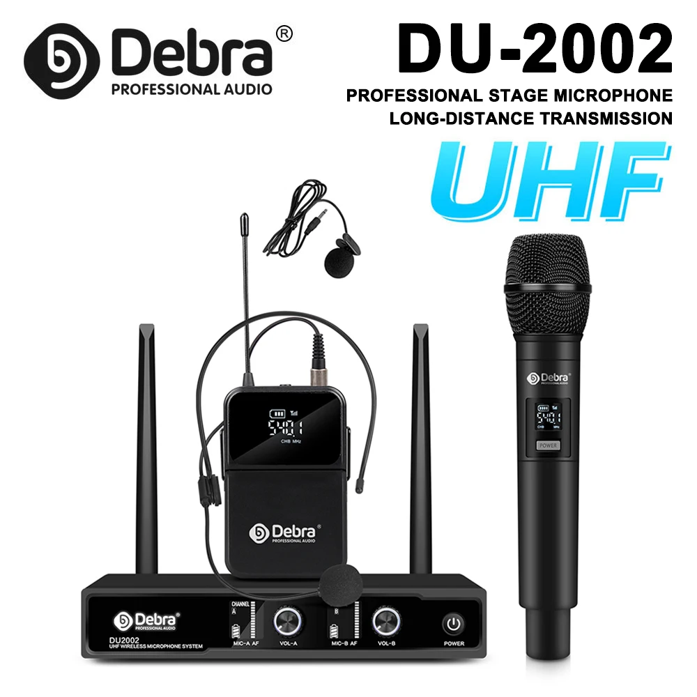 DU-2002 무선 회의용 마이크, UHF 2채널, 라발리에, 핸드헬드, 헤드셋, 회의, 교회, 공연에 적합
