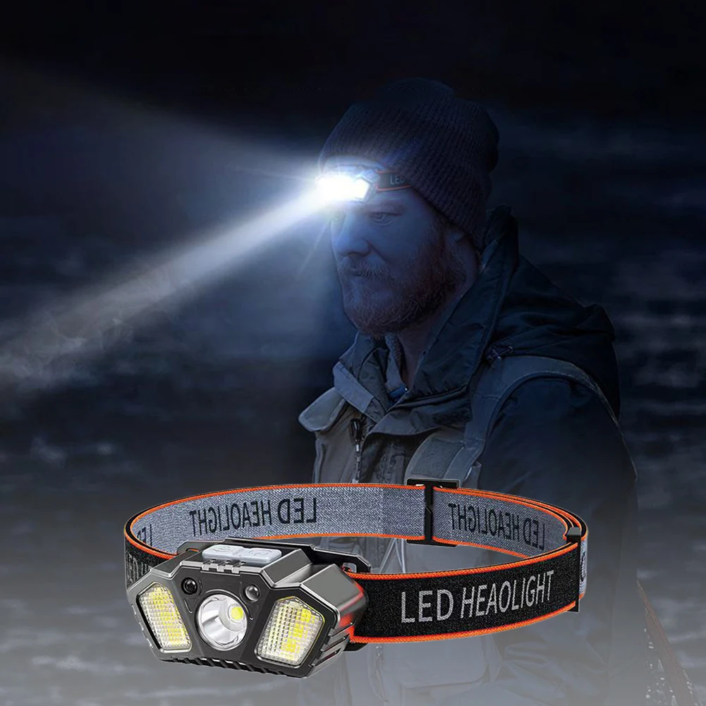 XPE 캠핑 헤드램프 지능형 파도 감지 LED 비상등, 캠핑 낚시 등산용 USB 충전식, 5 가지 조명 모드