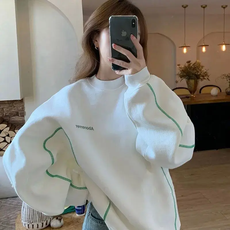 Embroidery Solid Korean Street Trendy Women Hoodies Autumn Winter New in Hoody Ladies Fashion Classic Style Casual Pullover