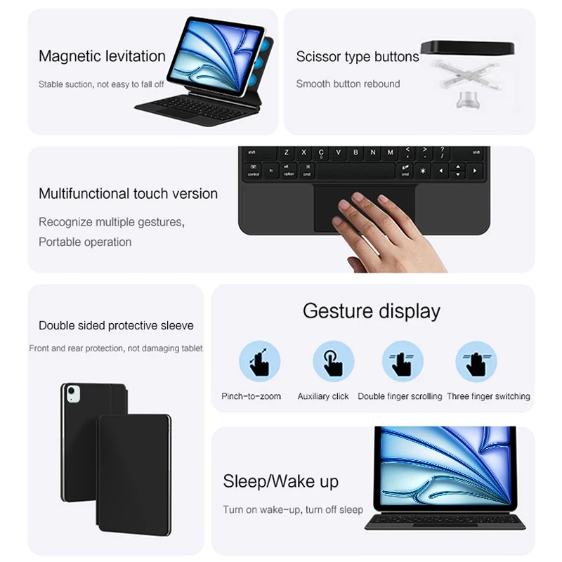 Folio-magic Keyboard para Ipad Air Smart Keyboard Português Espanhol Francês Coreano Árabe Alemão Air 11 6ª Geração m2 11 Case 2024 - Imagem 2