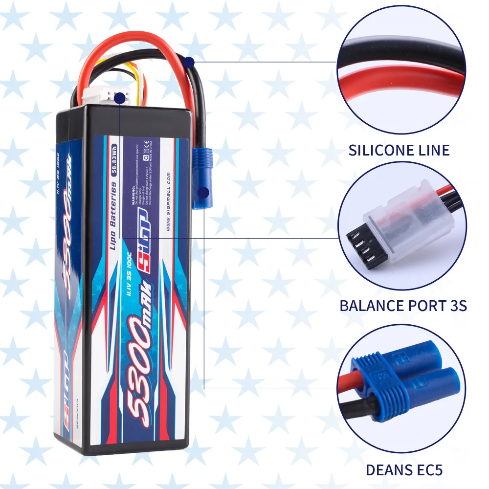 SIGP 3S 11.1V 5300mAh Lipo Battery 100C Hard Case met Deans EC5 Plug voor RC Car Truck Boot Vehicles Tank Buggy Racing Hobby 3