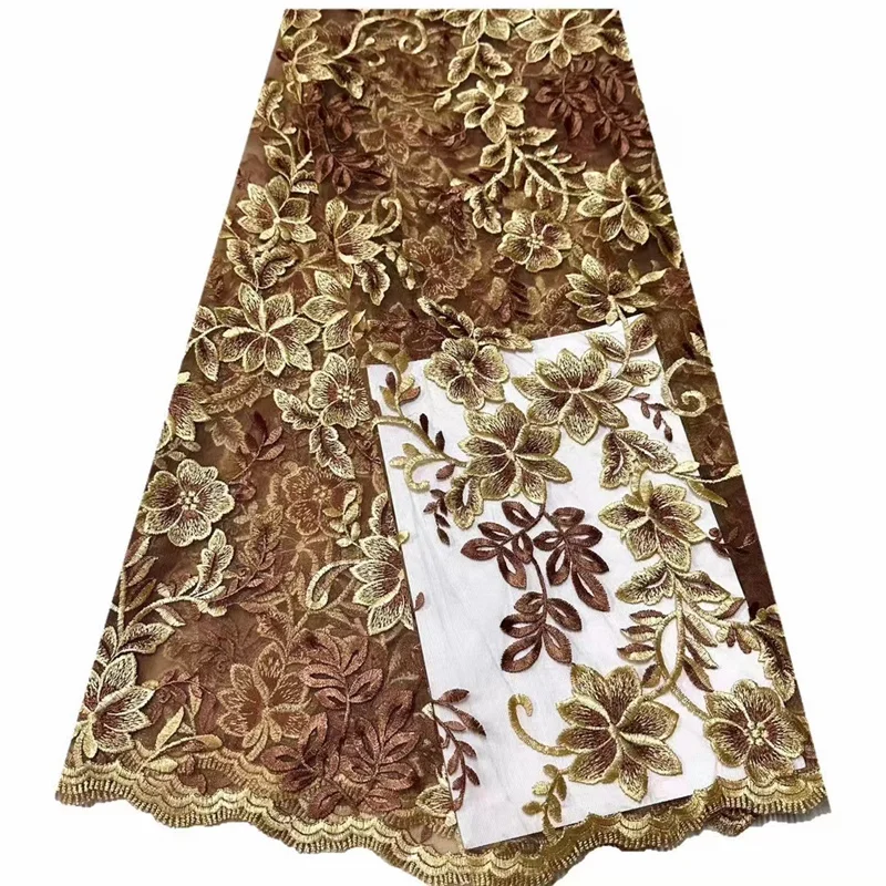 

gold Nigerian Mesh Lace Fabric 2023 Top Selling beades Lace Fabrics High Quality African French Tulle Lace Fabric For Wedding