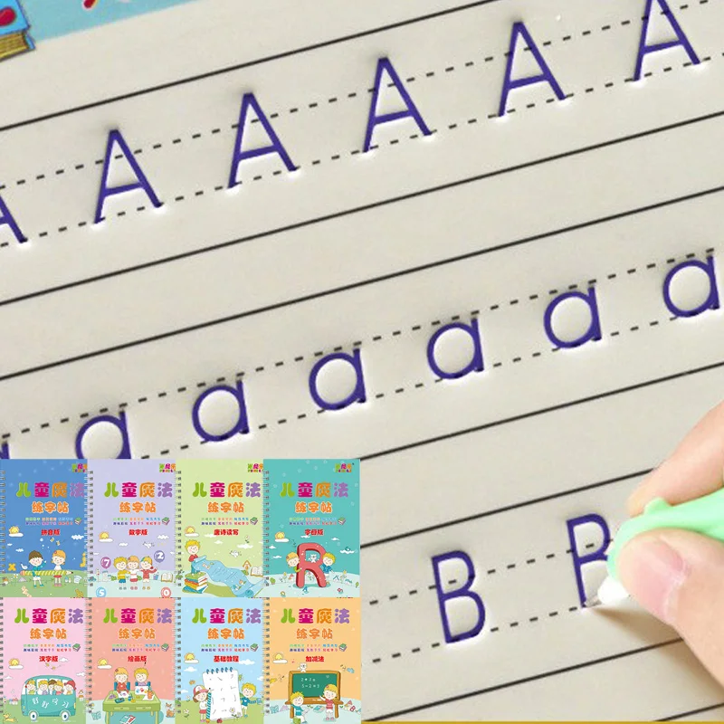 

English Magic Copy Book Chinese Copybooks Pen Math Free Wiping Children's Kids Writing Sticker Practice Copybook for Calligraphy