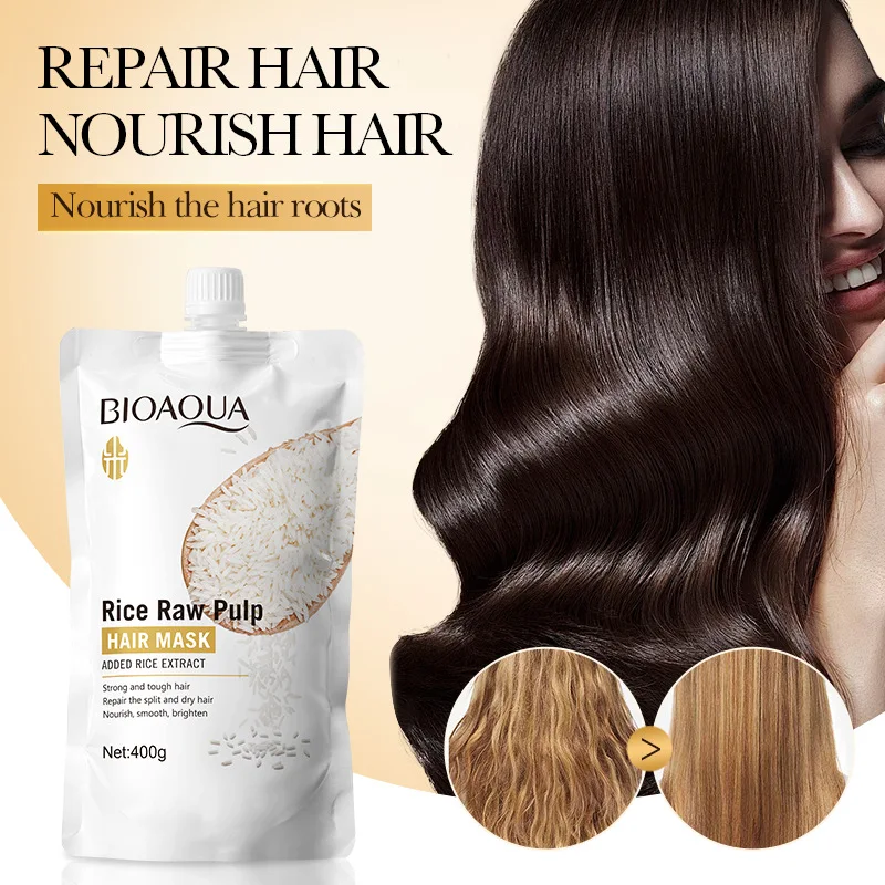 Maschera per capelli alla purè di riso da 400 g, penetra il cuore del capello, reintegra i nutrienti, ripara le cuticole danneggiate e migliora la secchezza, le doppie punte, il crespo e altri danni ai capelli causati da asciugatura con phon, stiratura e tintura.