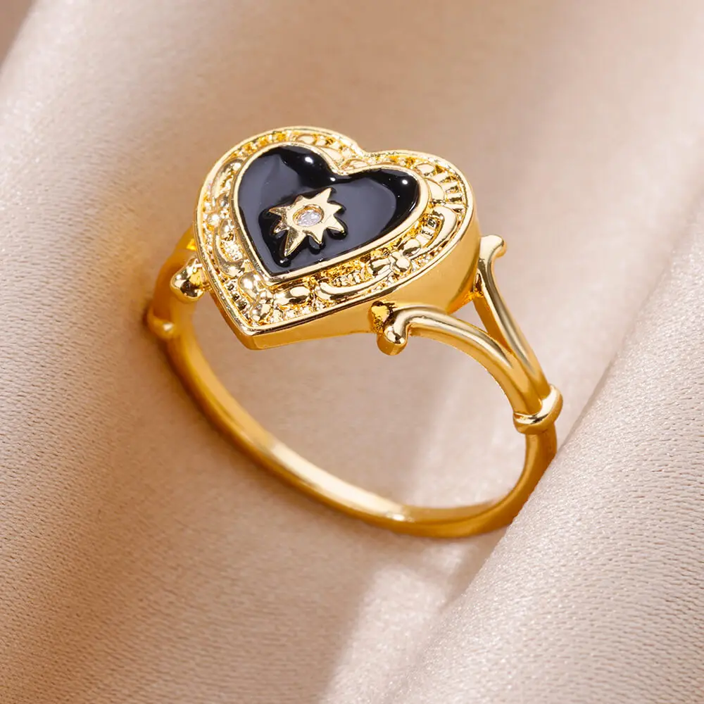 Heart Shape Rings Women Stainless Steel Gold Color Aesthetic Couple Wedding