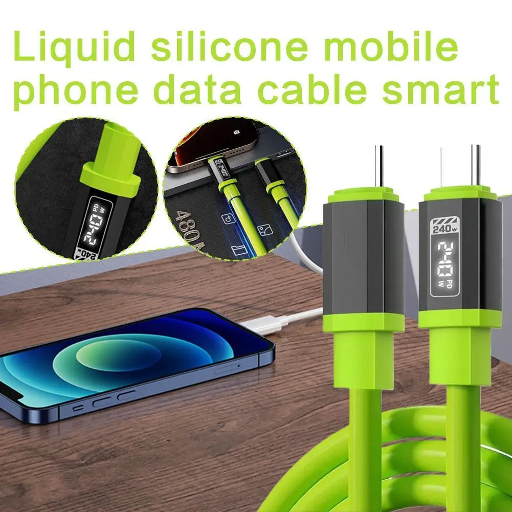 240W 액상 실리콘 고속 충전 케이블 E-마커 스마트 충전 6코어 USB-C 데이터 케이블 1M 2M