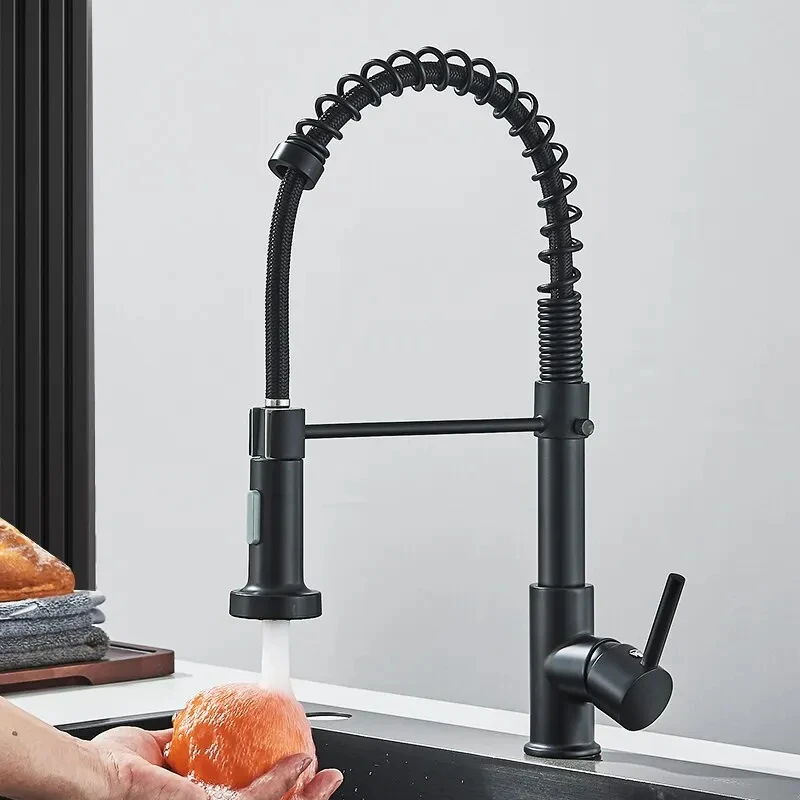 Kitchen faucets Matte Black Pull Down Kitchen Faucet Chrome Dual Modes Nozzle Hot Cold Water Mixer Crane Tap Brass Spring Kitchen Sink Faucets