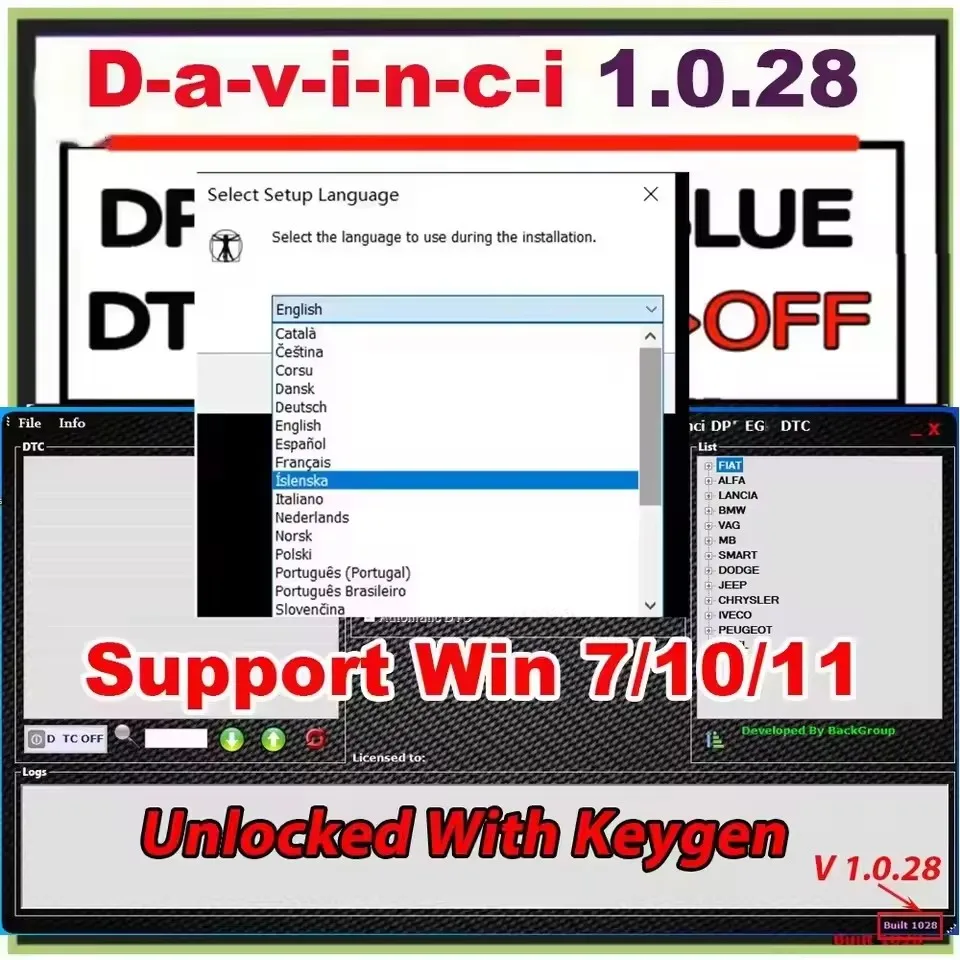 2025 Nouvelle dernière version vente chaude davinci 1.0.28 Logiciel Prise en charge Win 7/10/11 Fonctionne sur KESS/KTAG 3 vendu keygen illimité – Image 4