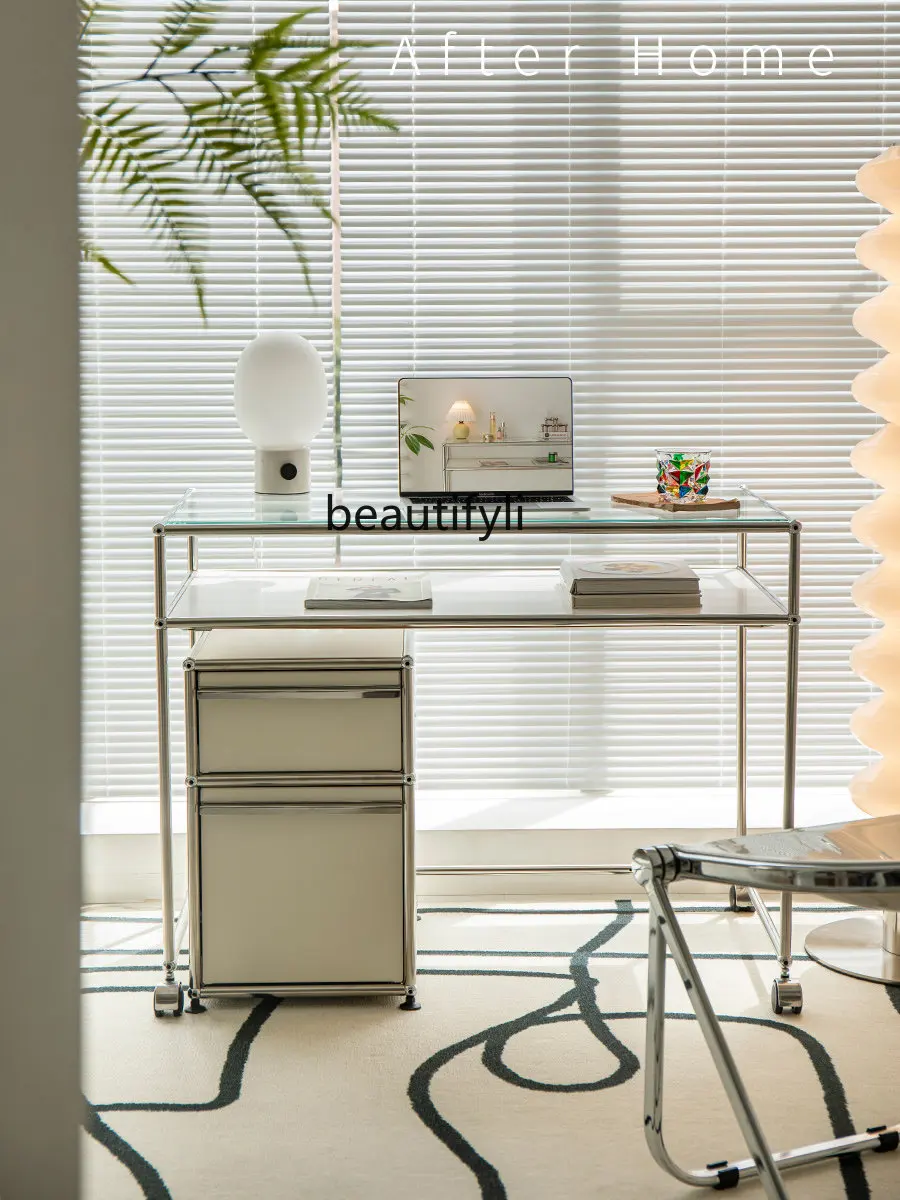 Zq Scrivania Per Computer Retrò Usm Scrivania In Vetro In Acciaio Inossidabile Tavolo Da Trucco Tavolo Da Ufficio