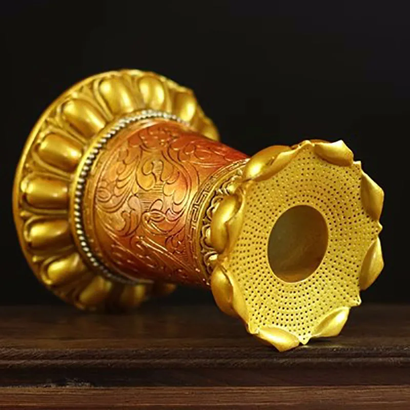 Exquisite Resin Lotus Hand Spinning Sutra Wheel Base Inlaid with Esoteric Practice Tools for Tibet