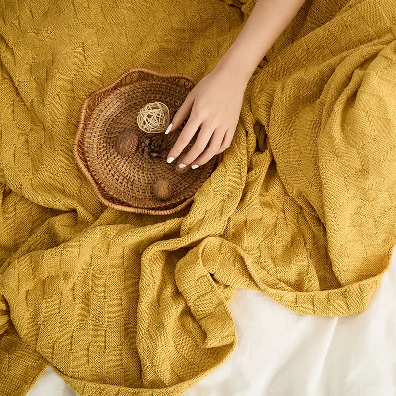 

Простое тонкое вязаное Хлопковое одеяло, шаль, однотонное мягкое покрывало для дивана, летнее покрывало для кровати, офисное украшение для сна 130*170 см