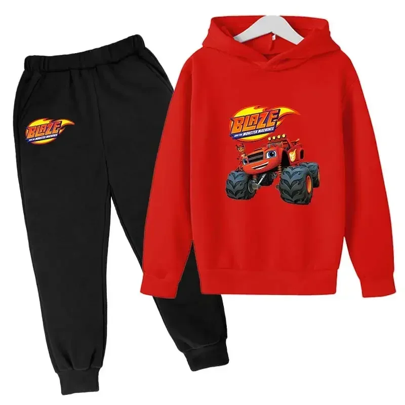 Children Boys Hoodies Set Girls Cartoon Hooded Hoodies +Long Pants 2PCS Suit Kids Outfits Blaze and The Monster Machines Clothes 6