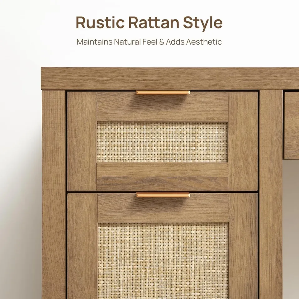 52インチの大型ラタン製ホームオフィスデスク（収納付き）- 3つの