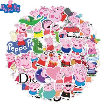 Autocollant Peppa Pig pour enfants, 50 pièces, dessin animé doodle, boîte à stylos, bouteille d'eau, sac de réfrigérateur, décoration murale, petit cadeau 1
