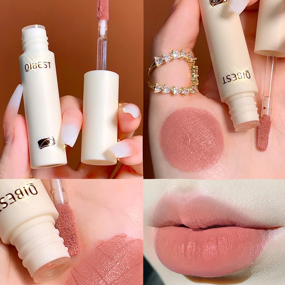Qibest Lip Gloss 8 Colori Nude Matte Chocolate Lipstick Waterproof Long Lasting Women Red Lip Tint Velvet Lip Glaze Cosmetics