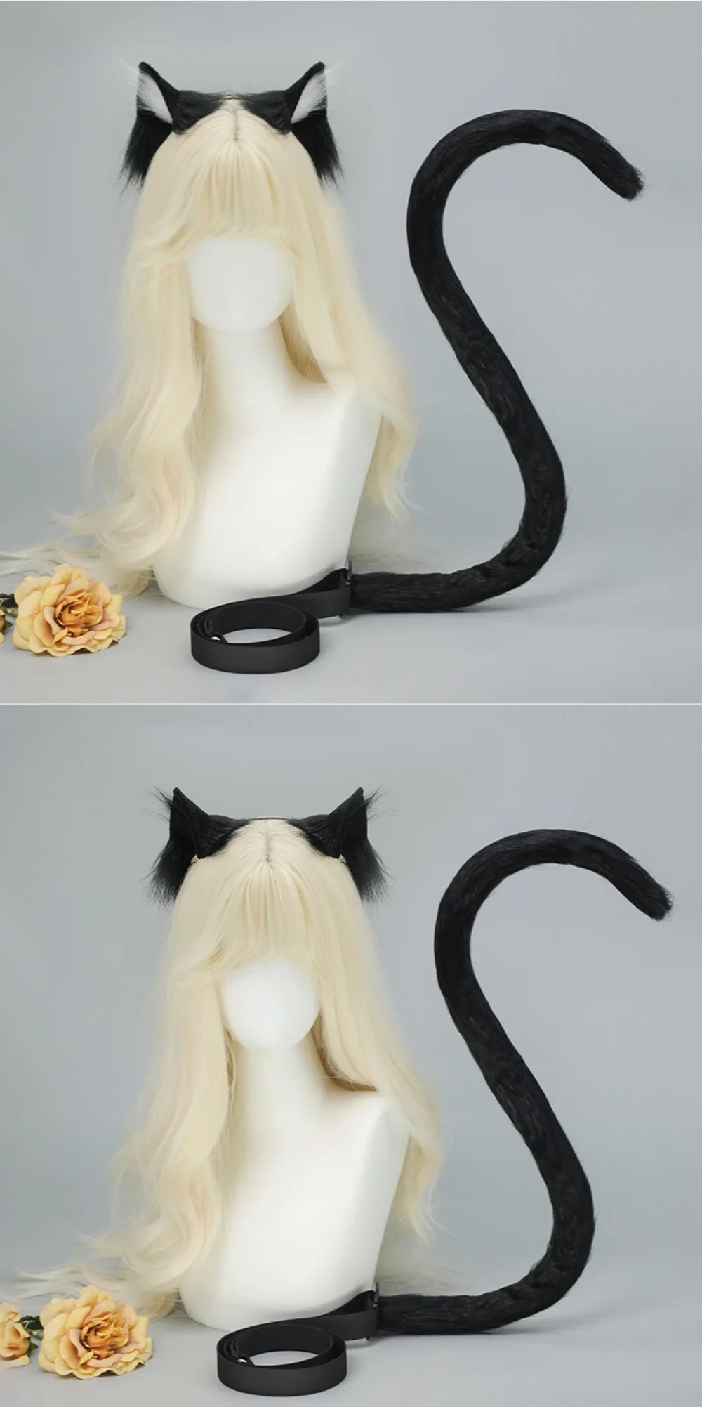 Neues Realistisches Katzenohren-Stirnband Lolita Katzenschwanz-Set Handgefertigte Simulierte Tierohren Party-Requisiten – Detail 4