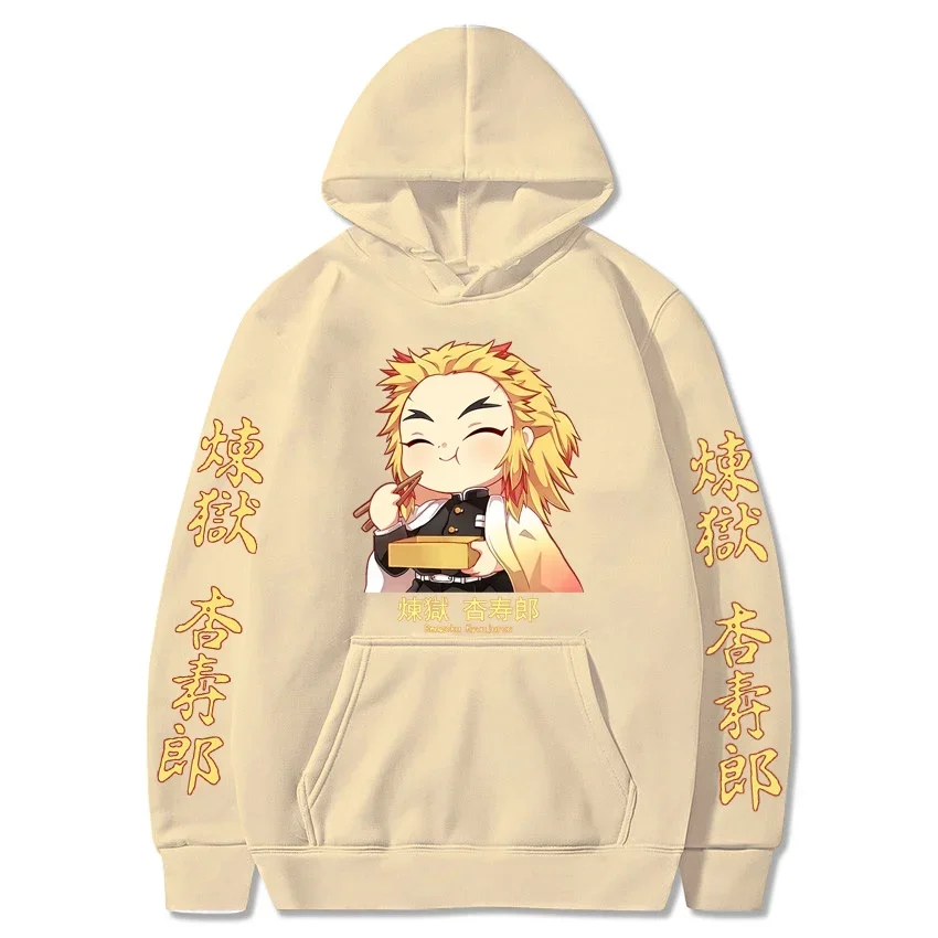 thumbnail image 3 of Sudadera con capucha de Anime japonés Demon Slayer Kawaii Rengoku Kyoujurou para hombre y mujer, sudadera Harajuku con estampado gráfico, talla grande, Otoño e Invierno, 3 of 5