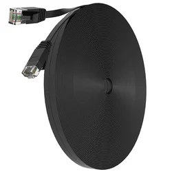 Premium Cat 6 High - Speed Weatherproof Ethernet Cable - Slim, Long, Flat Design for Efficient Internet Connection (CAT 6 Flat Black)