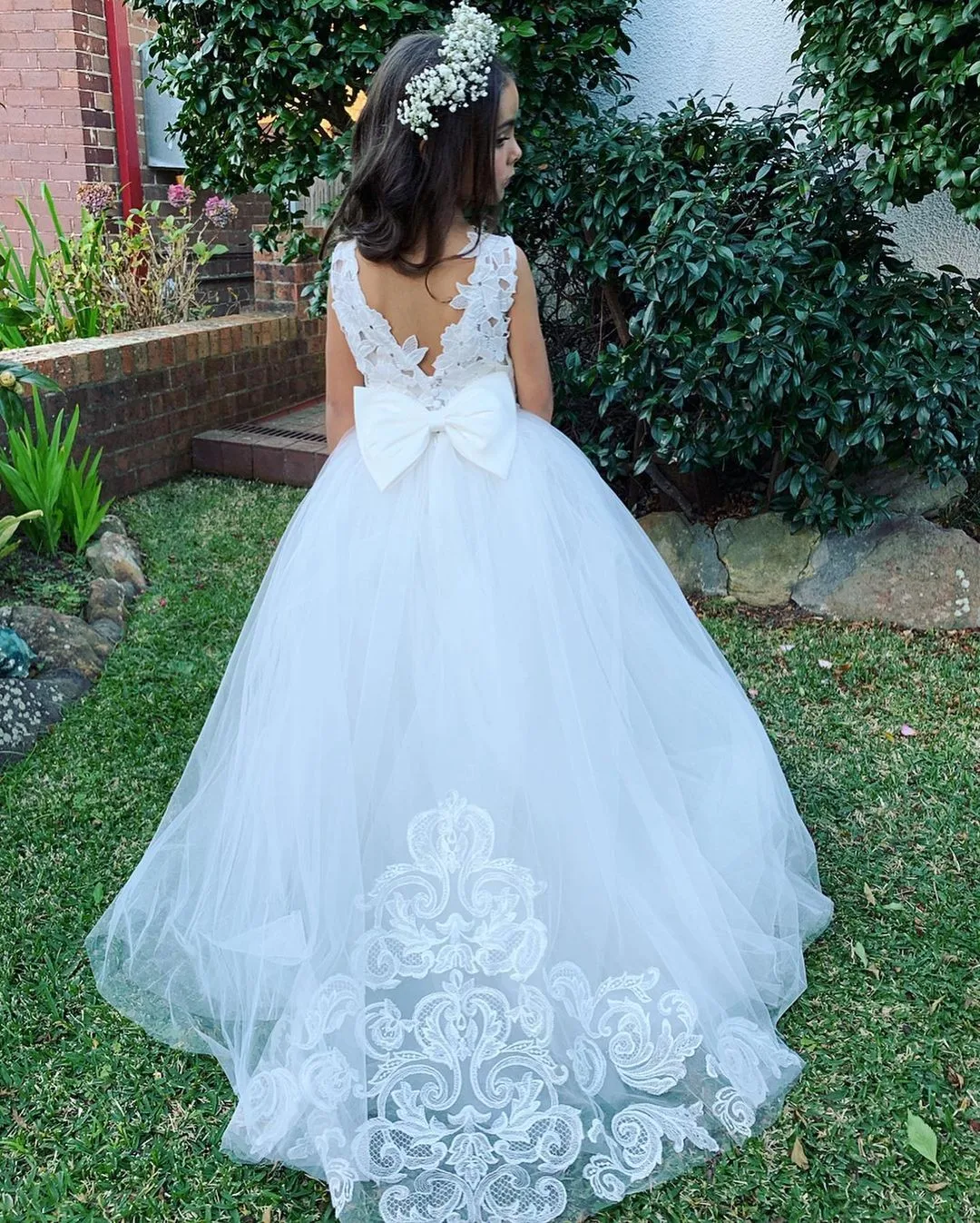 Lace Tulle Flower Girl Dresses BABYONLINE 3-9 Years Princess for Kid Child Wedding Party Long Train Junior Bridesmaid Gown flower girl dresses,girls dresses