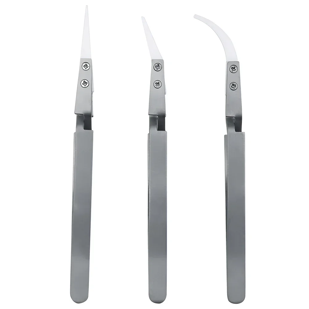 1/5pcs ceramic straight tip electronic soldering tweezers anti-static reverse acid resistant precision chuck