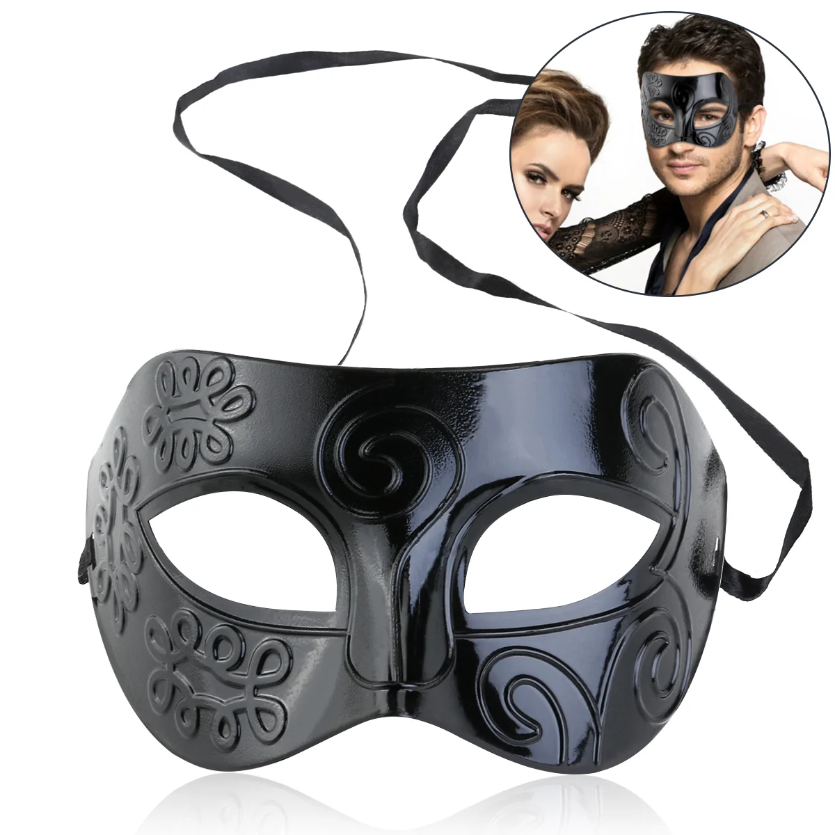 

WINOMO Men Women Masquerade Costume Venetian Party Masquerade Mask Villain Eye Mask (Black)