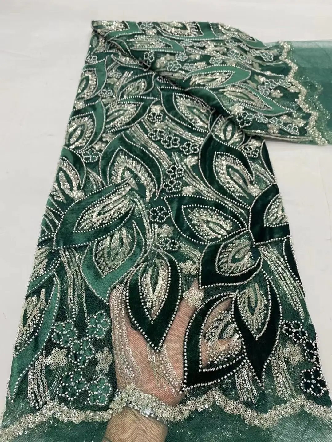 

African Nigerian, Sequins, Beads, Stone Prom Dresses,Tulle Lace Fabric, High Quality, Embroidery, Sewing, 5Yard, DP0142 2024