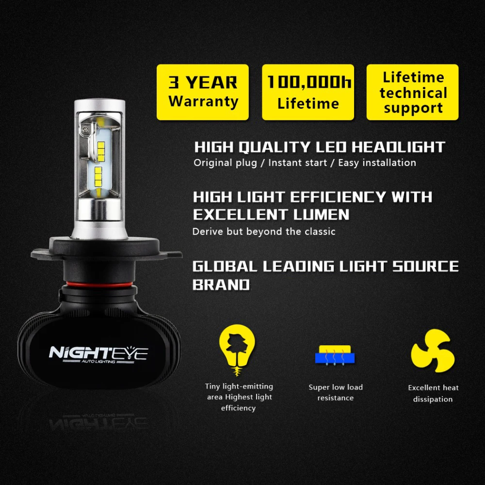 NIGHTEYE H4 Blub Super Bright 50W 8000LM H7 H11 H8 H9 H1 9005 9006 Car LED Headlight Bulbs 12V 6500K Fog Light Auto Accessories Led Car Lights Led Lights Led Bulbs Led Headlights Led Car Headlights