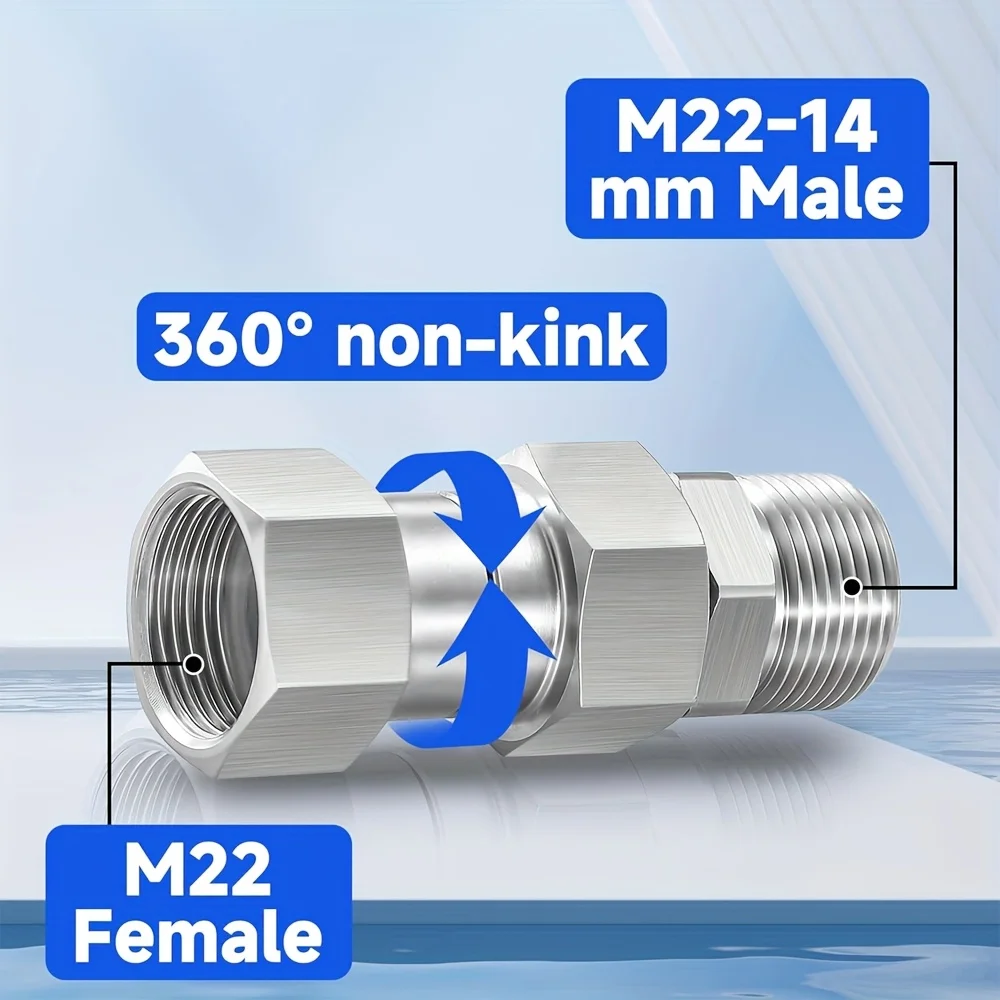 Premium Stainless Steel Rotating Connector: High-Pressure Washer Swivel Joint with Anti-Tangle Hose Adapter