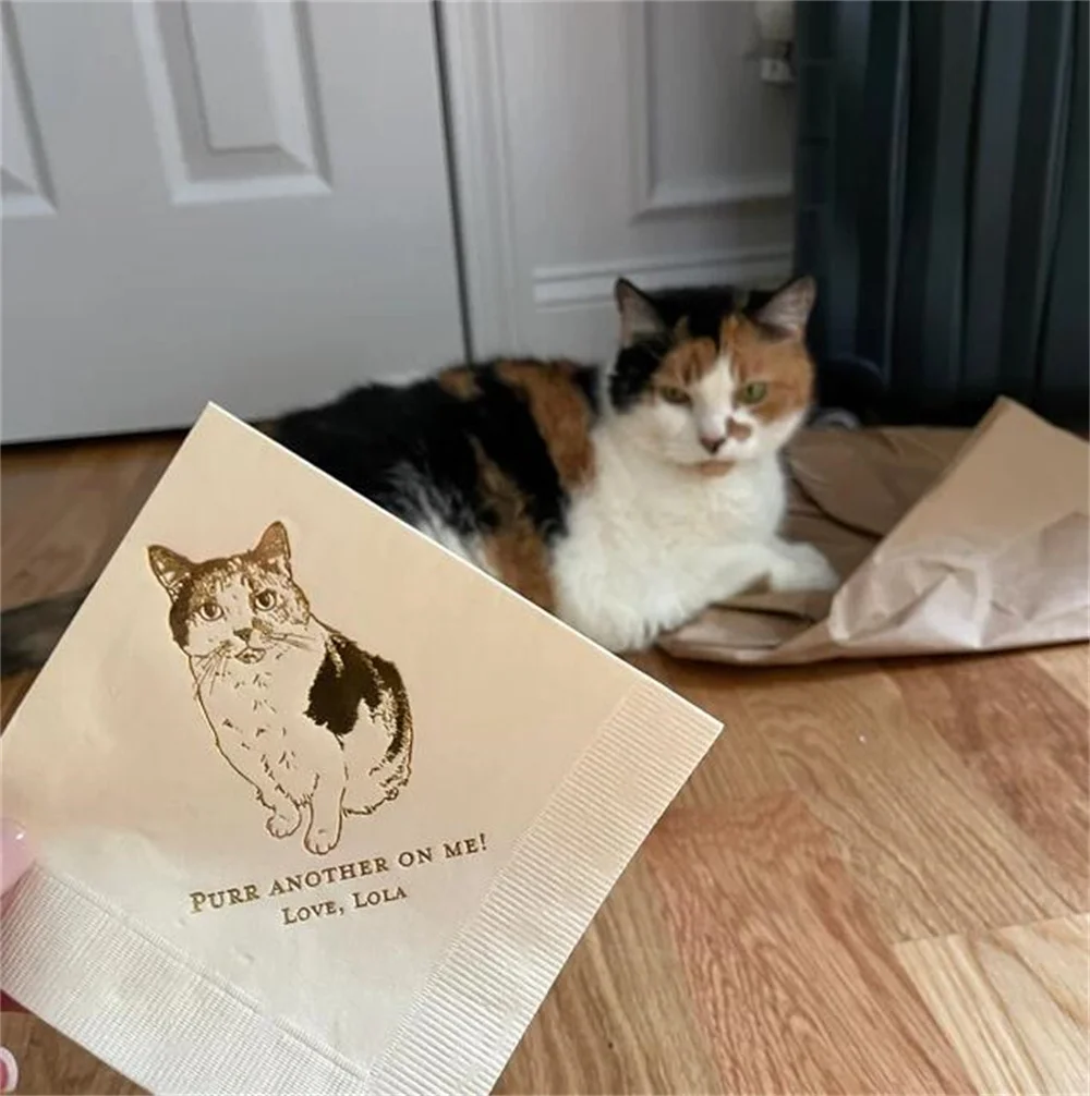 Pet Cocktail Napkins 50PCS For Weddings and Special Events-Personalized Wedding Napkins with Dog or Cat Illustrations