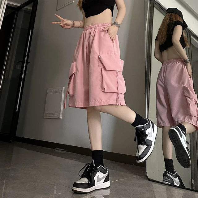 ZOKI Women High Waist Cargo Shorts American Style Streetwear Summer Wide Leg Pants Fashion Female Big Pocket Loose Shorts New 4
