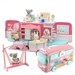 Koala Tour Bus – maison de poupée, artisanat créatif, Miniature, Animal, Mini lapin, ours, maison de jeu, meubles de Villa, ensemble de jouets, cadeaux 