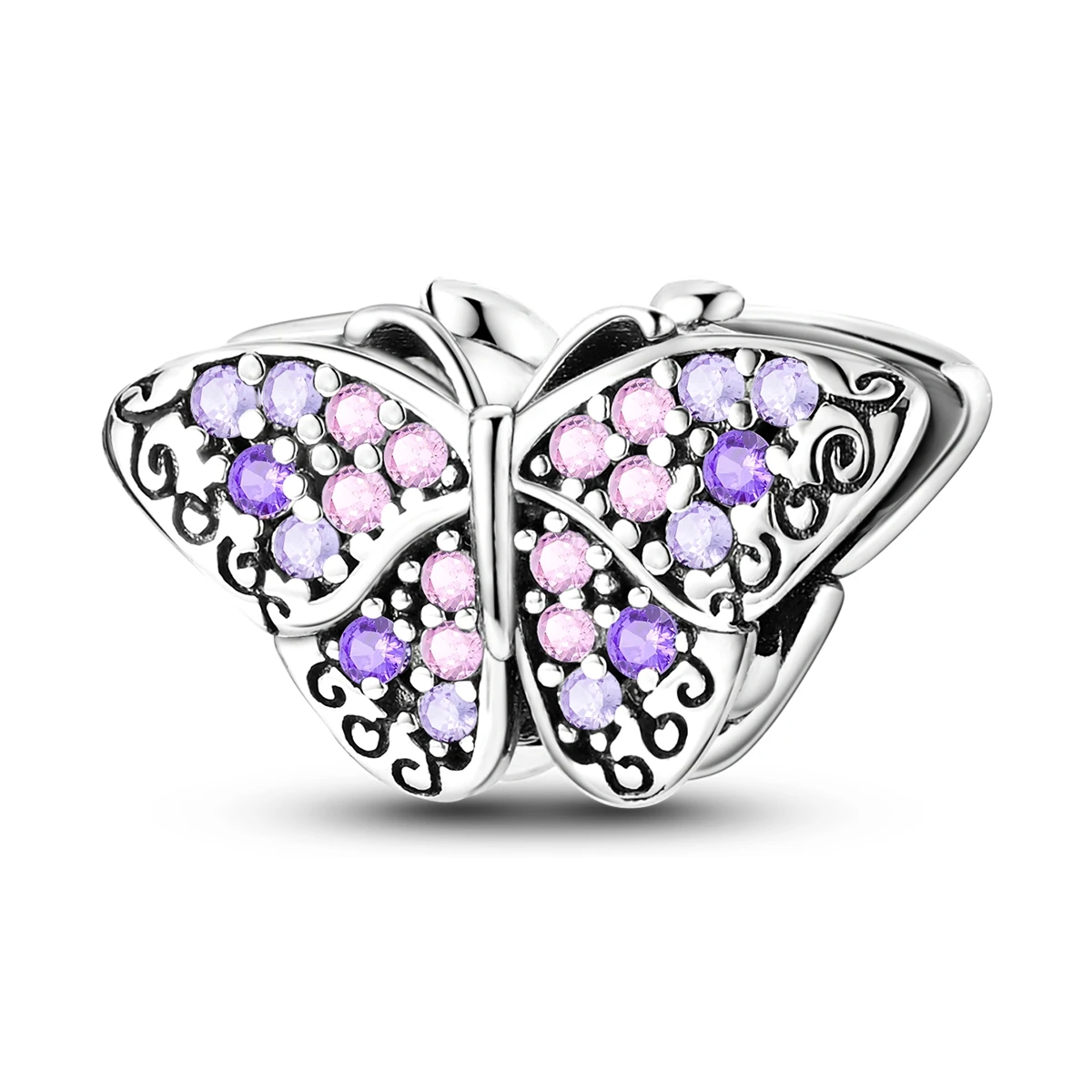 Silver Plated Purple Charms Flower Butterfly Dangle Charm Beads Fit Original Bracelet Diy Pendants
