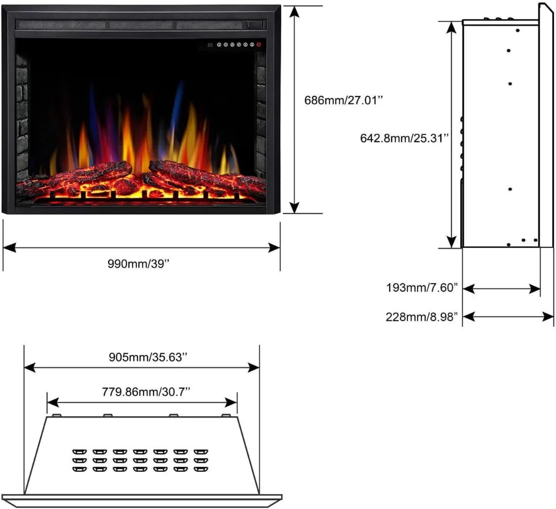 39" Electric Fireplace Insert,Freestanding & Recessed Electric Stove Heater,Touch Screen,Remote Control,750W-1500W with Timer 4