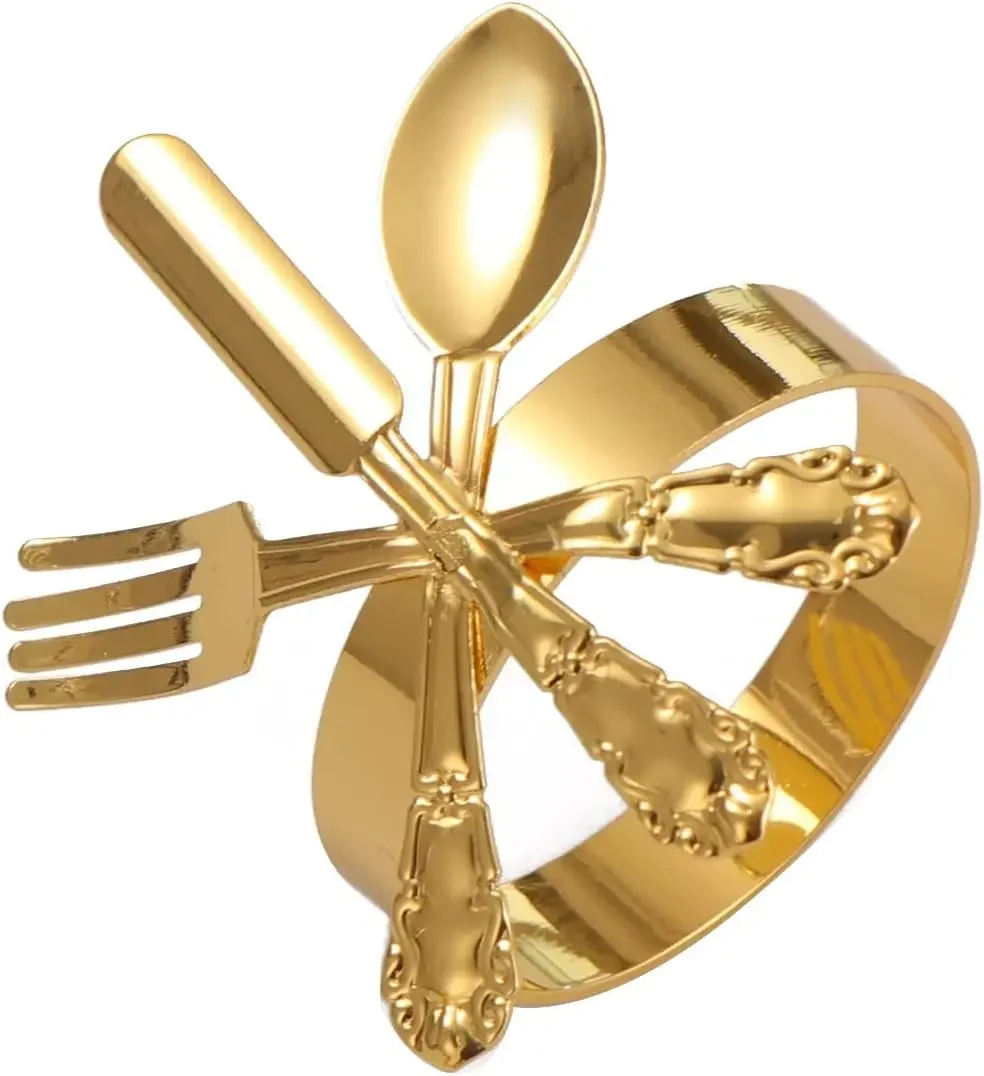 6pcs/set Crative Knife Fork Shape Napkin Rings Metal Alloy Napkin Holder Table Decoration Gold Rack for Wedding Christmas