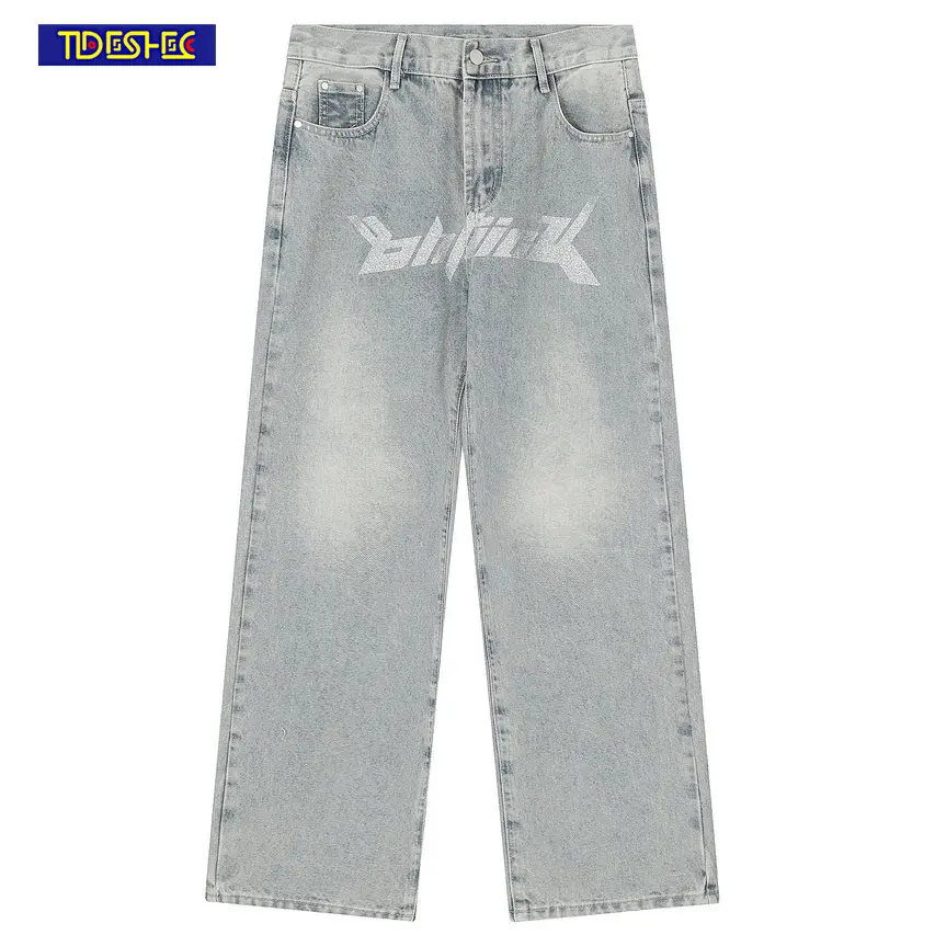 

Oversize Y2k Loose Funny Letter Streetwear Hip Hop Straight-leg Trousers High Street Casual Denim Pants Trouses Male Black Jeans