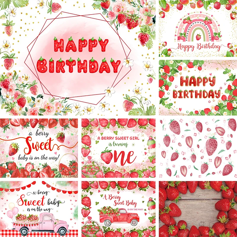 

Strawberry Backdrop Photography Banner Daisy Theme Party Decorations Photo Background for First Birthday Girl Party Supplies