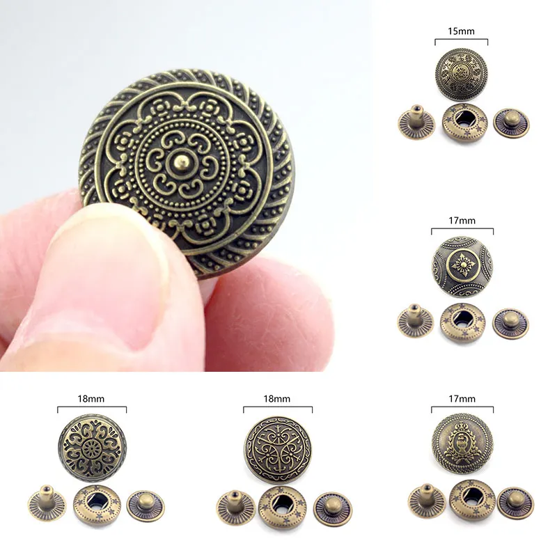 12 Design 15mm Vintage Elegant Carved Bronze Color Snaps Metal Decorative  Button For Clothes Leather Craft Sewing Accessories - Buttons - AliExpress