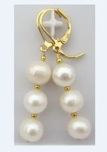 

Selling Picture NEW NATURAL AAA+ 8-9MM ROUND WHITE SOUTH SEA PEARL DANGLE EARRING Selling GOLDt