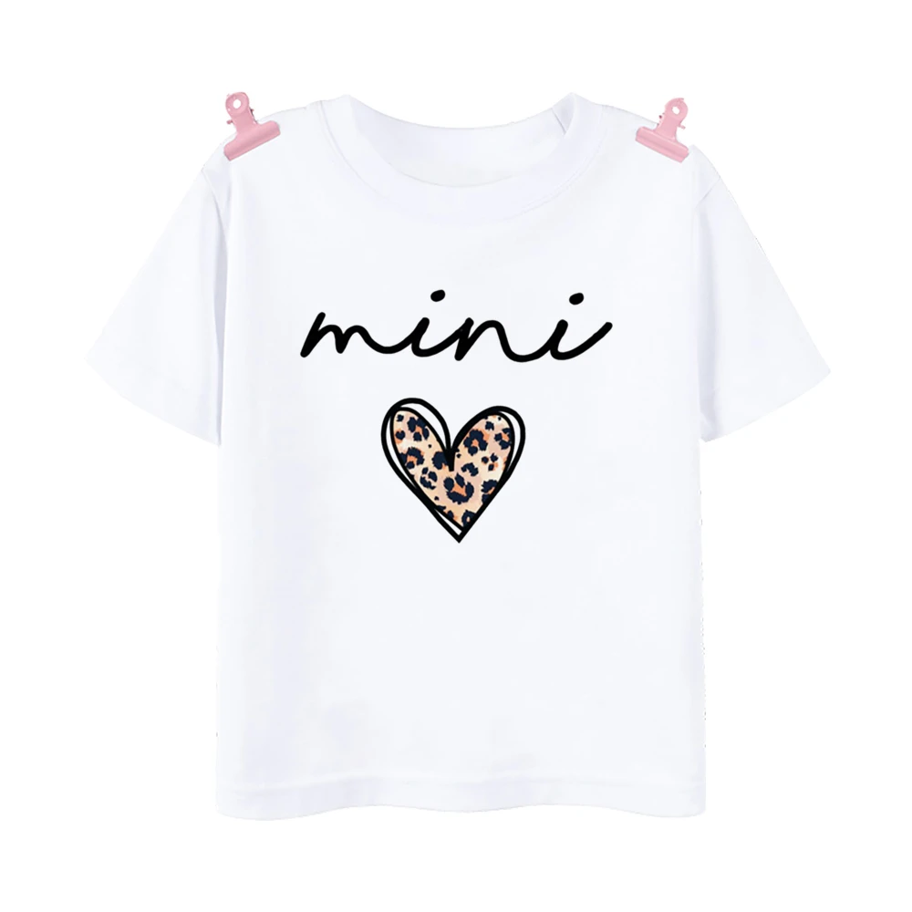 Mama Mimi Leopard Heart Print Family Matching Clothes Mother & Daughter Short Sleeve Outfit Shirt Fashion Mom Girl T-shirt Tops 6